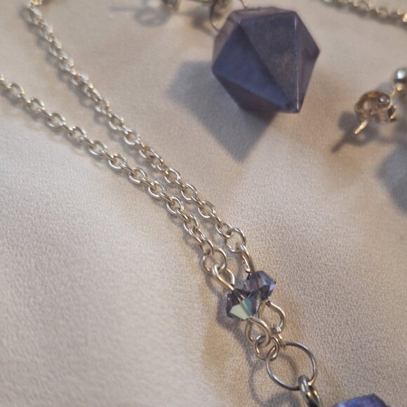 Artisan Handmade Resin Deep Dark Purple Gem Shape Necklace Earring Jewelry Set - Picture 3 of 6